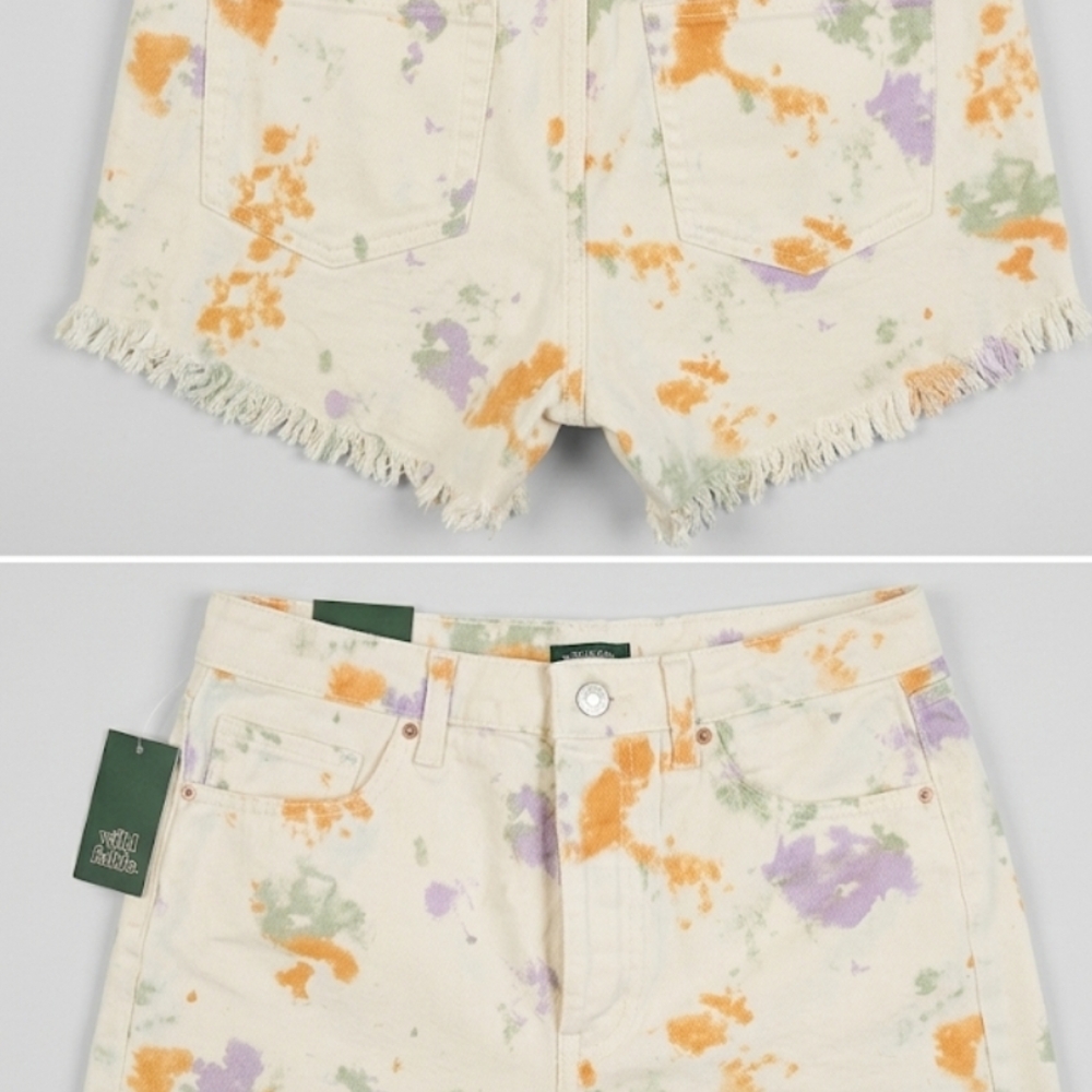 wild fable Cream Tie-Dye Denim Shorts with Orange, Lavender & Sage